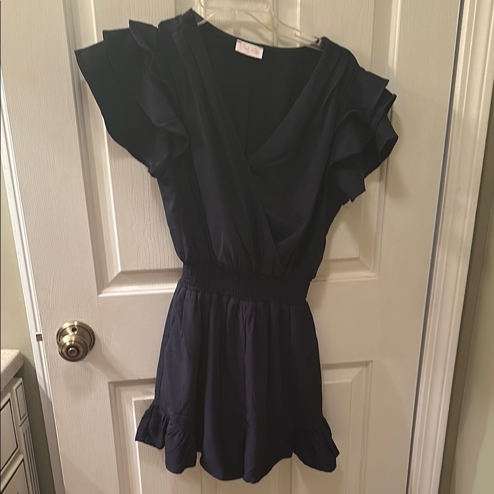 Navy Ruffle romper